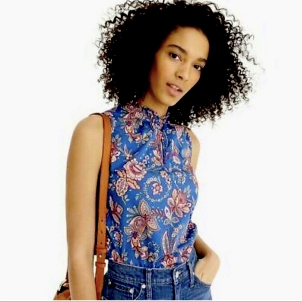 J. Crew Liberty Fabric Bella Flora Ruffled Neck Sleeveless Top Women's Small EUC